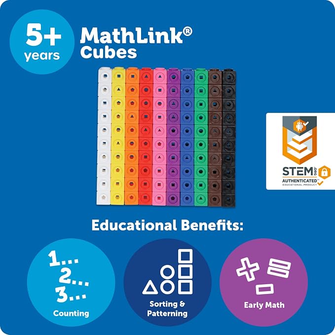 Learning Resources MathLink Cubes - Set of 100 Cubes, Ages 5+ Kindergarten, STEM Activities, Math Manipulatives, Homeschool Supplies, Teacher Supplies | Linking Cubes, Classroom Essentials, Kids Counting Blocks for Classroom, Math Manipulatives Kinderg...