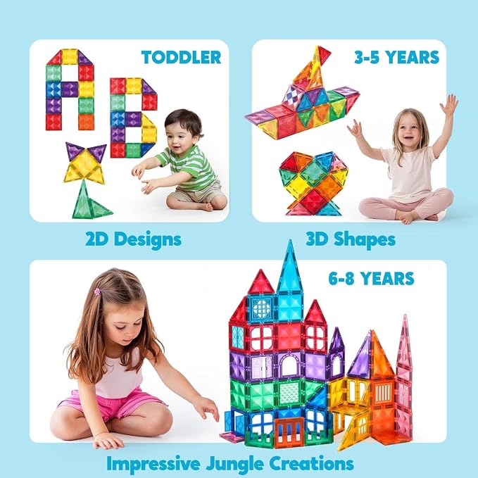 SYNCFUN 110PCS Magnetic Building Tiles - 3D Magnet Tiles with Vehicle - Construction Blocks Set for Kids - STEM Sensory Learning Educational Toys Birthday Gift for 3 4 5 6 7 Year Old