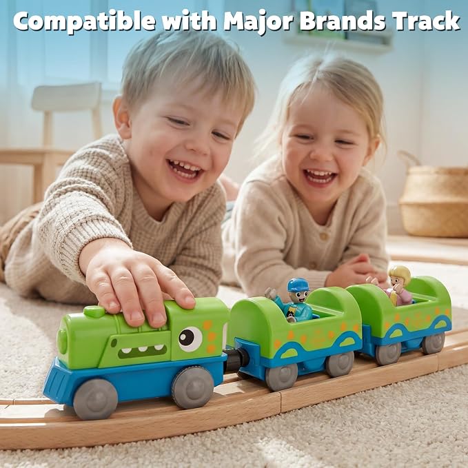 Lehoo Castle Dinosaur Battery Powered Train Toy for Toddlers | Motorized Train with 2 Figures, Compatible with Thomas, Brio & Melissa & Doug Tracks, Birthday Gift for Kids Ages 3+