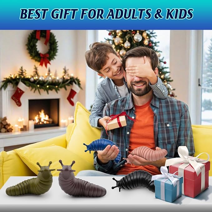 Cevioce Fidget Toys Adults Teens Kids 3Pcs Cool Gadgets Desk Sensory Fidget Slug Toys Sensory Toy for Autism ADHD Anxiety Stress Relief Toys Easter Basket Stuffers Gifts for Men Boys