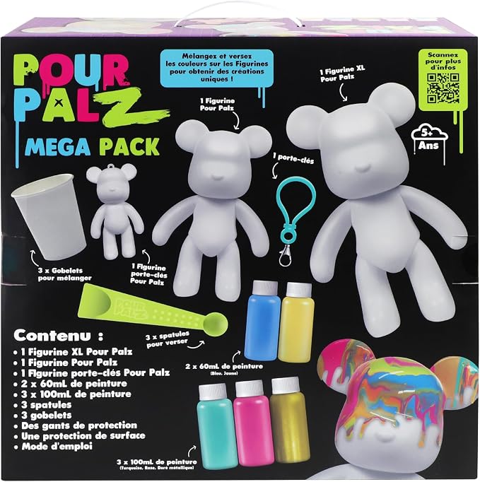 Pour Palz DIY Paint Pouring Kit, Create Custom Art with XL & Standard & Keychain Figure, 5 Acrylic Pour Paints -Fun Creative Hobby for Kids & Adults, Unique Collectible Craft Set, Mega Pack, Ages 5+