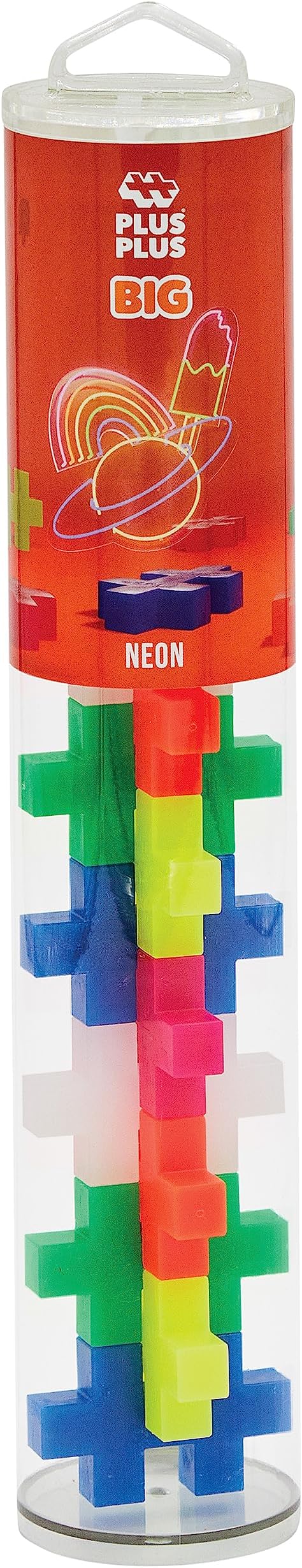 PLUS PLUS Big 15 Piece Neon Mix - Large Building Blocks for Toddlers | Quiet Stem Toys for Toddlers, Prek Classroom Essentials, Waffle Blocks Jumbo, Christmas Stocking Stuffers for Toddlers