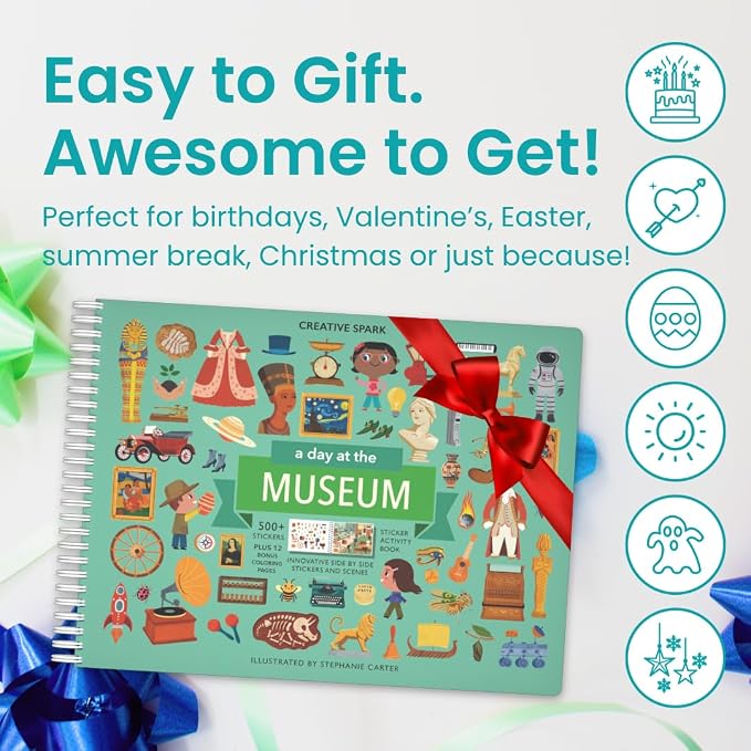 Cupkin A Day at The Museum Coloring & Sticker Activity Book | 500+ Stickers | Spiral-bound kids craft format with 12 scenes, 12 art pages, side-by-side viewing, and an easy-peel design for ages 2–8