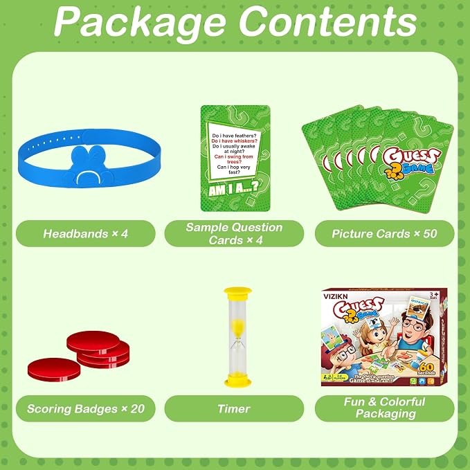 Headbands Game for Kids – Guessing Board Game to Boost Vocabulary | Critical Thinking, and Social Skills – Quick Question Family Game Night for 2–4 Players – Travel-Friendly Fun (Animal Theme)