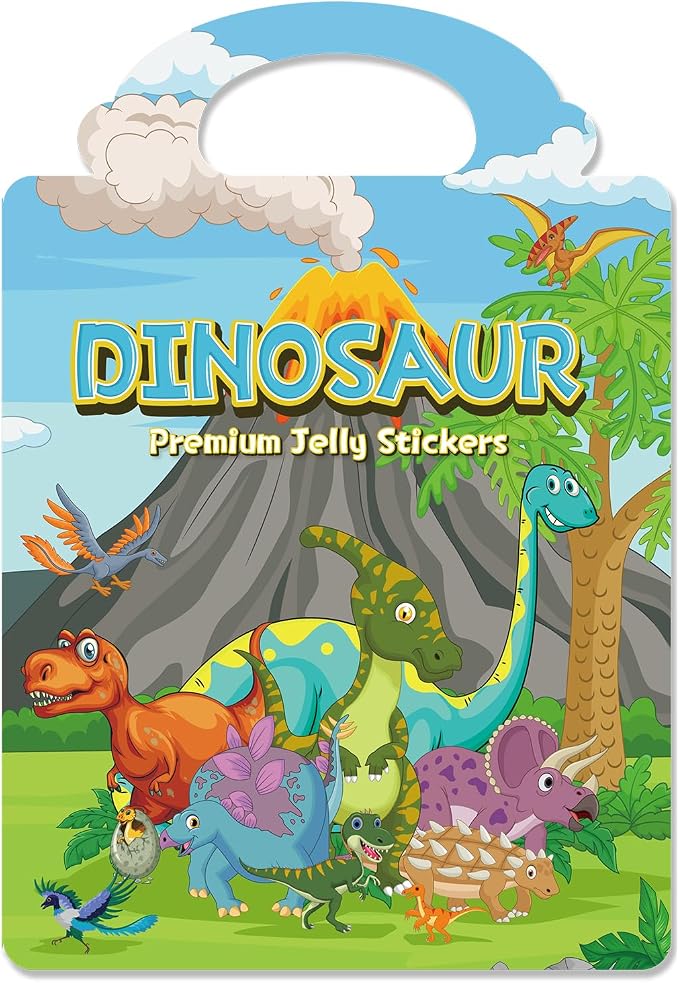 Reusable Sticker Book for Toddlers 3-6, Jelly Stickers for Kids, Sticker Activity Book Travel Toys for Car & Airplane, Educational Learning Gifts for Boys and Girls (Dinosaurs Theme)