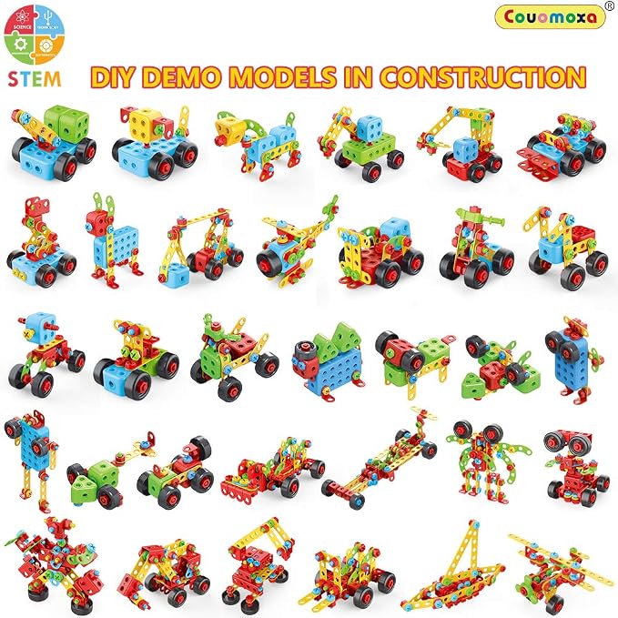 COUOMOXA 404 Pcs STEM Building Toys for Kids Ages 3+ | Creative Interlocking Blocks, Educational Construction Set, Birthday Gift for Boys Girls 4-8