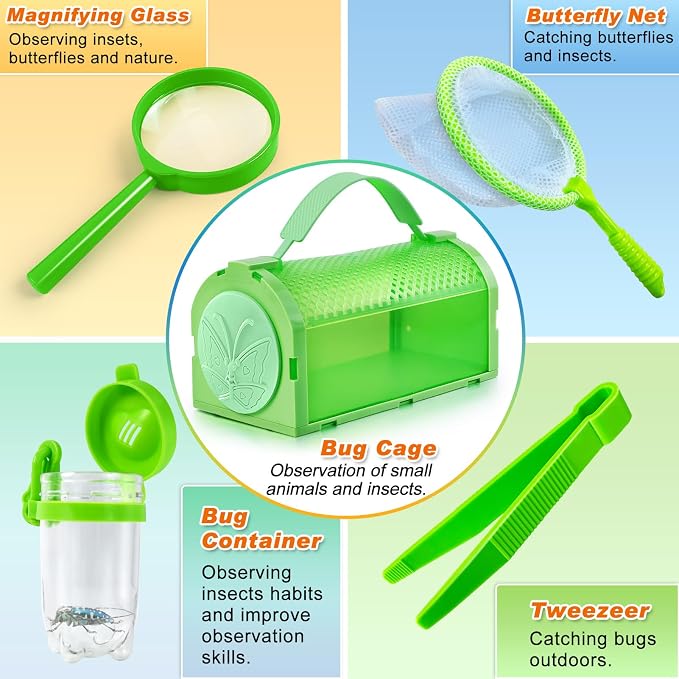 Bug Catcher Kit & Outdoor Explorer Kit for Kids, 10 Pcs Bug Catching Kit | with Toy Cage, Backpack, Flashlight, Outdoor Exploration Toys Gift for Boys Girls 3-12