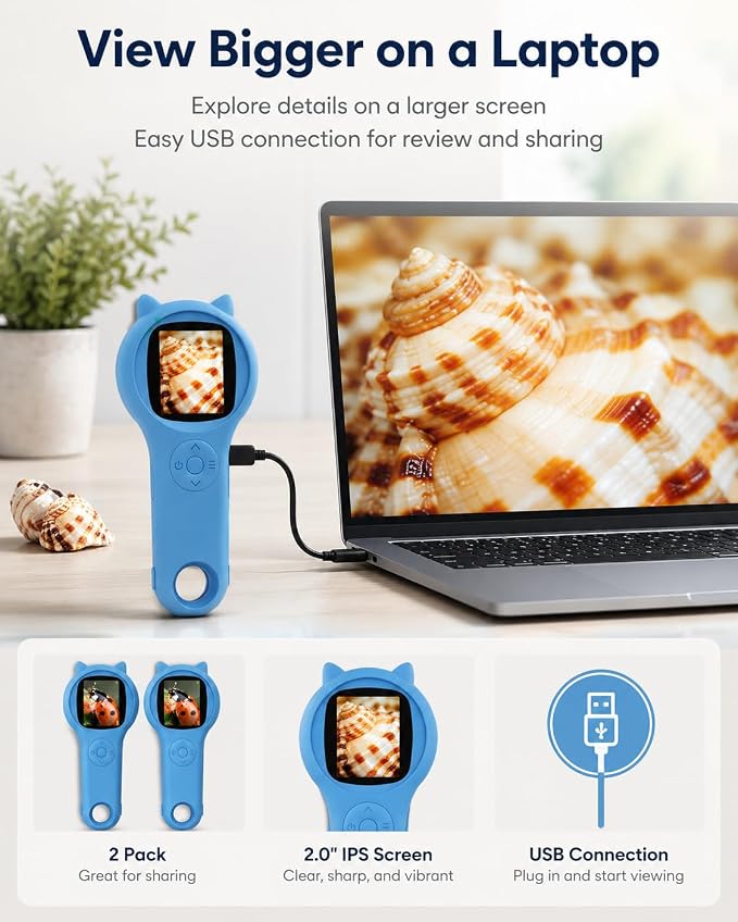 2Pcs Blue Microscope for Kids-200X Portable Digital Mini Microscope- Your Little Scientist Miniscope - STEM Toy for Age 5 6 7 8 9 10 11 12 Years Old Toddlers.