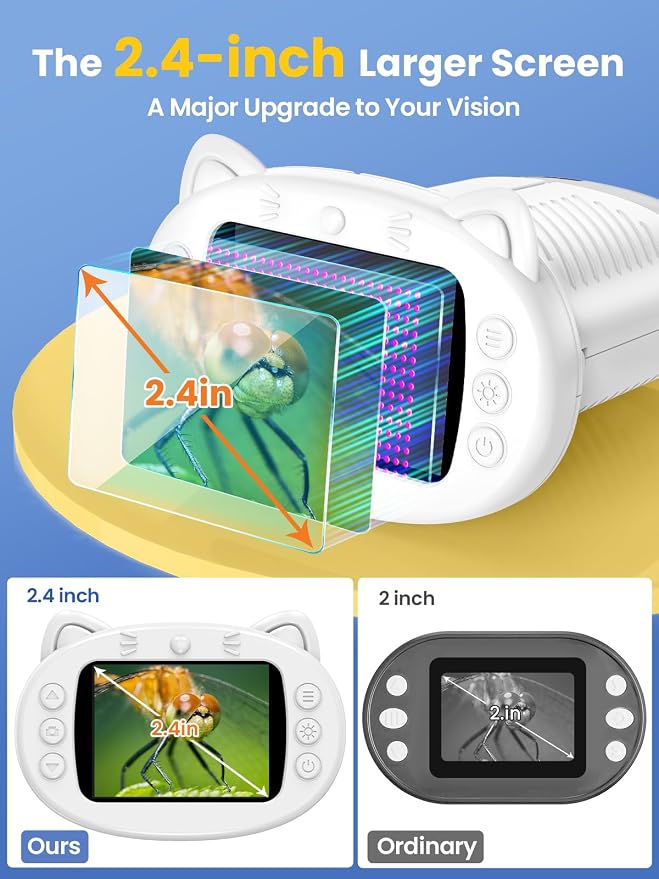 Microscope for Kids, 2.4 Inch Digital Microscope with 1000X Magnification, Handheld Camera Mini Pocket Magnifying Glass, Educational Toys for Ages 3+, White