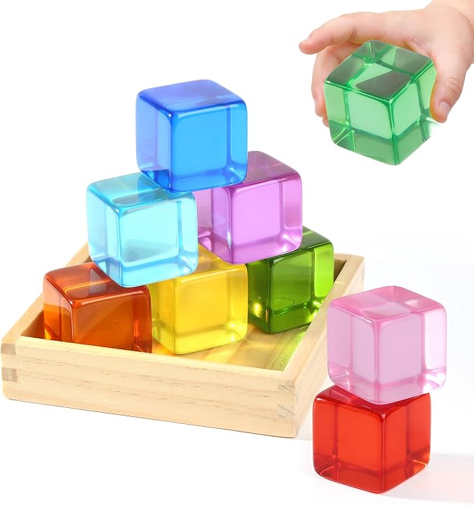 Woodtoe Large Building Blocks, Montessori Sensory Blocks for Toddlers 1-4 | Rainbow Acrylic Block Set, Montessori Toys for 1 2 3 Year Old Boy Girl, No Choking Hazard, Early Learning Kids Birthday Gifts