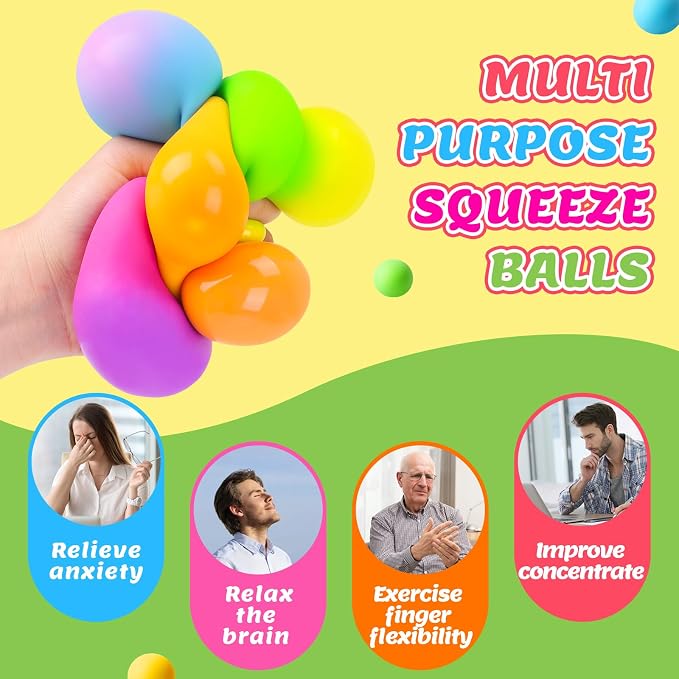 Stress Balls 4 Pack for Adults and Kids, Color Changing Squeeze Toys | Sensory Toys for kids with Autism, Squishy Fidget Toys for Stress and Anxiety Relief, Squishies Squeeze Prize for Classroom