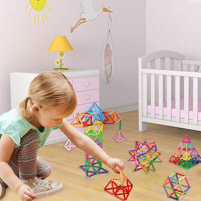ELONGDI Magnetic Building Blocks, [ 132 Pieces ] Lengthen Building Sticks Set, Magnet Stem Toys Set Non-Toxic Building 3D Puzzle Boys Toys for Kids and Adult