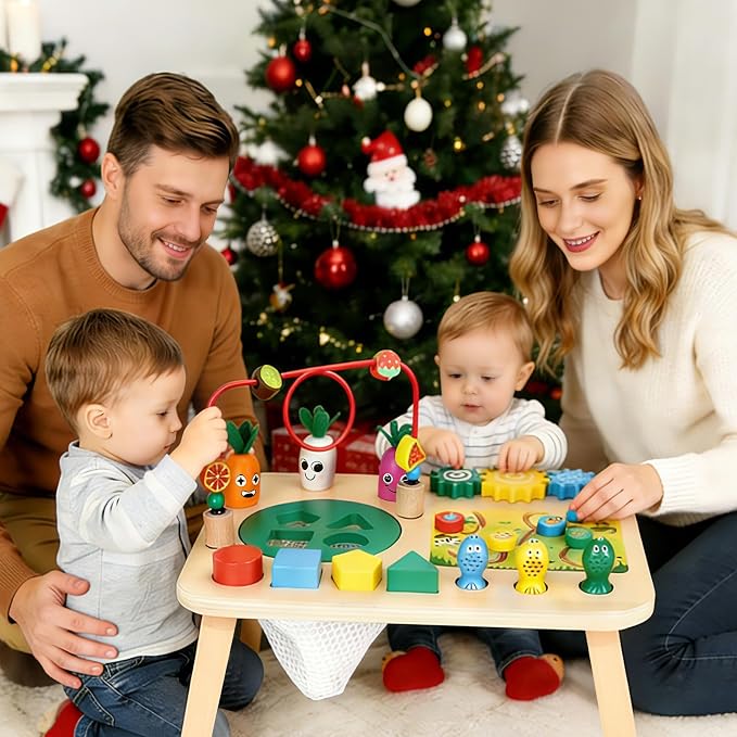 Activity Table, Montessori Toys for 1 2 Year Old Girls Boy Gifts, 7 in 1 Wooden Sensory Play Table for Toddler 1 2 3, Learning Toys for Baby 12-18 Months 1st Christmas Birthday Gifts