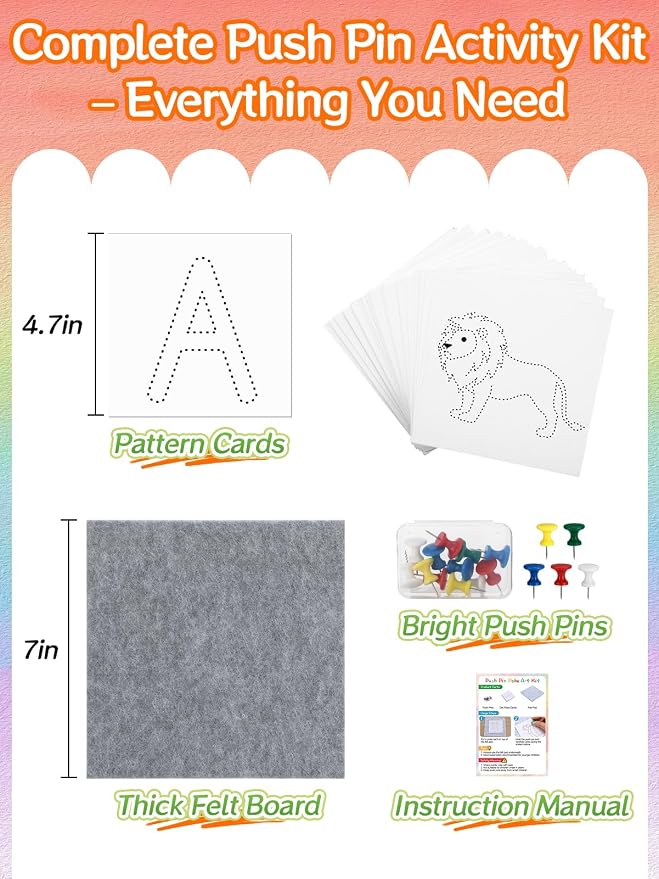 Fine Motor Toys Push Pin Activities for Kids 4 to 6 - Montessori Toys | Pattern Tracing for Finger Grip, Preschool Classroom Must Haves Learning Activities, Early Childhood Education Materials