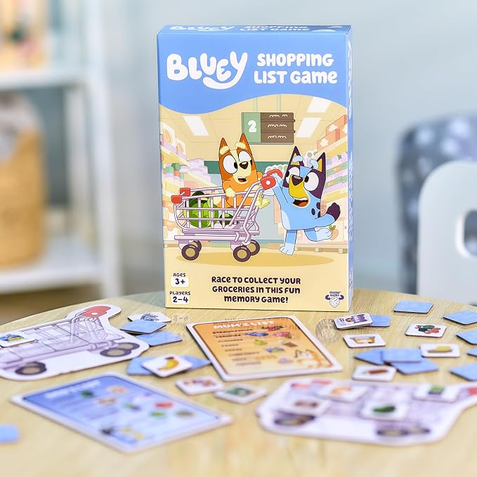 Bluey Shopping List Game, Memory & Matching Supermarket Game | Race to fill trolley with Bluey, Bingo, Bandit & Chilli, 2-4 players; family game for kids ages 3+