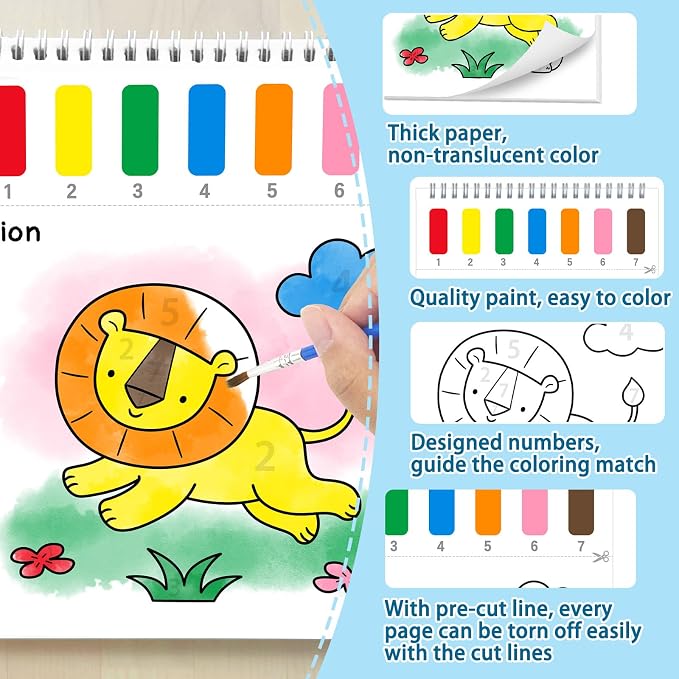 SOCOLER Paint with Water Coloring Books for Toddlers,Animal Theme Mess Free Watercolor Painting Papers for Kids Water Color Paint Kit Art Craft Gift for Ages 1-3, 4-8