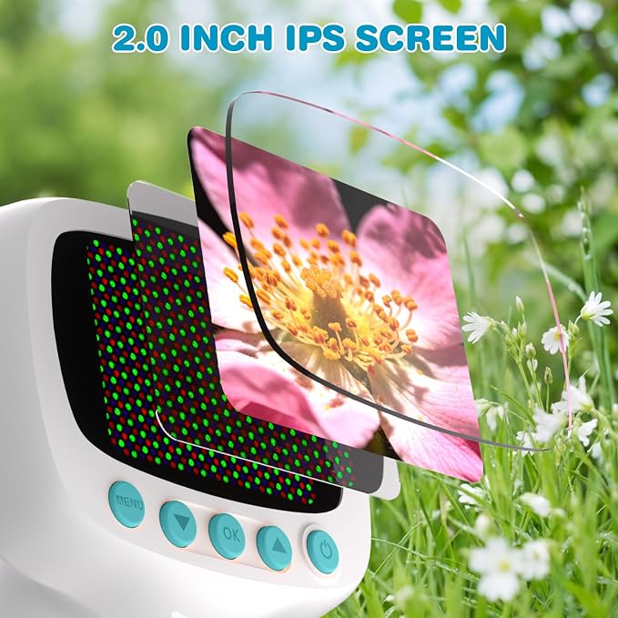 Pocket Kids Microscope for Over 3 Years Old, 1000X Handheld Microscope for Kids w/2''IPS Digital, Photo Video Mini Portable Microscopes, Science Edu Digiscope,Christmas Birthday Gifts for Kids