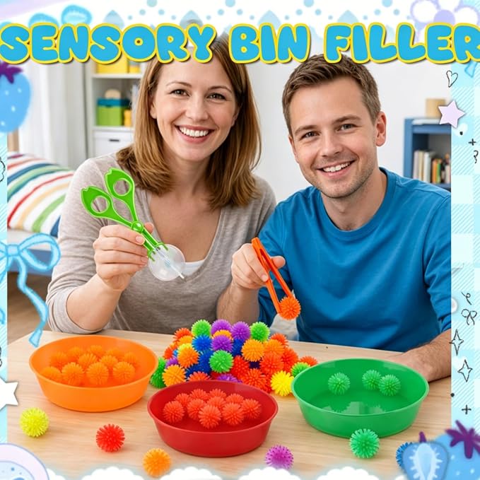 Bbiamsleep 136 Pcs Sensory Bin Filler Fine Motor Skills Sensory Bin Items | Light Box Manipulatives Include Colorful Hedge Balls Tweezers Scissors Clips Sorting Bowls for Counting Sorting Training