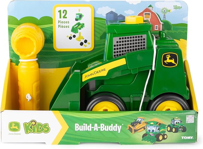 BUILD-A-BUDDY Take Apart Toys - John Deere Skid Steer - Includes Kids Ratchet Tool - 2-in-1 Toddler Building Toys with Free Rolling Wheels - 13 Pieces - Ages 18 Months and Up