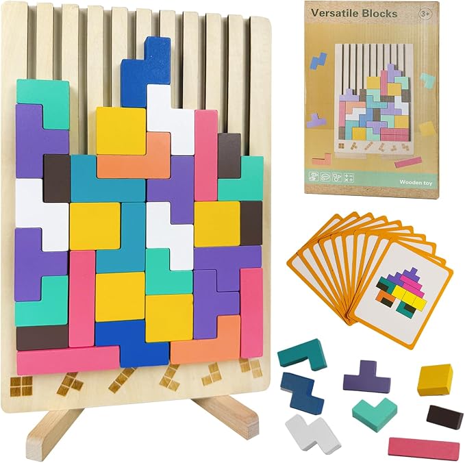 Wooden Stacking Puzzle Toy,3D Wooden Montessori Puzzles Toy,Giant Russian Block Game,Puzzle Board for Kids Jigsaw Puzzle Toddlers Brain Teasers for Kids 5-7 8-12 Years