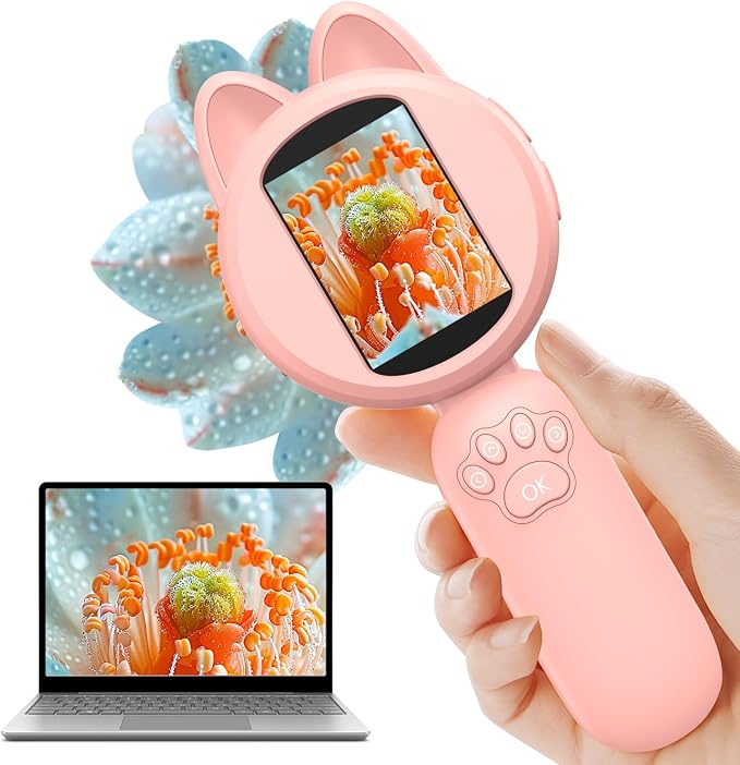 100X Handheld Microscope with 2" LCD Screen, Magnifying Glass for Kids | 8 LED Lights, Christmas Birthday Gifts for Children
