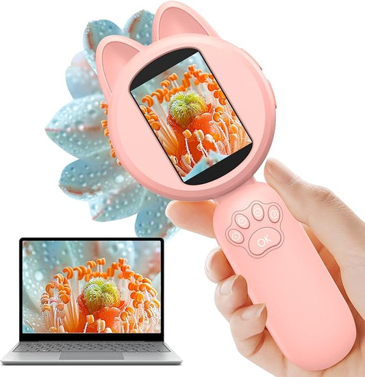 100X Handheld Microscope with 2" LCD Screen, Magnifying Glass for Kids | 8 LED Lights, Christmas Birthday Gifts for Children