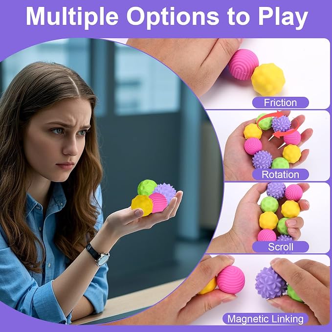 BUSOHA Silicone Magnetic Fidget Balls - 8 Pack Fidget Toys for Adult | Four Unique Textures Sensory Support,Quiet and Silent Stress Relief,Lightweight,Office,Travel,Anxiety,ADHD,Colorful