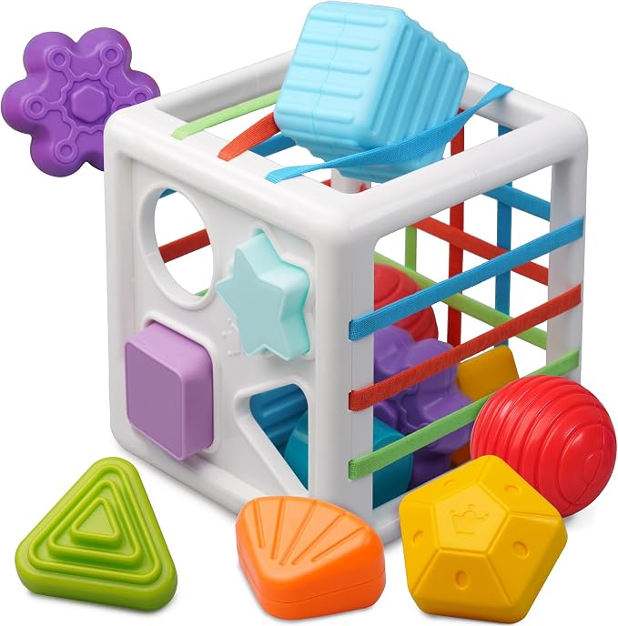 LiKee Montessori Activity Cube Toy, Sensory Shapes for Baby 12M+
