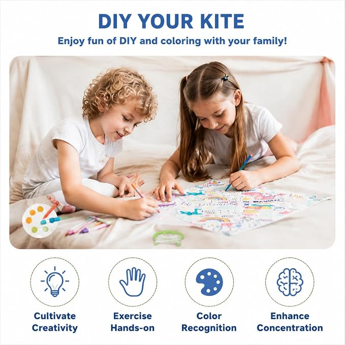 DIY Blank Kites for Kids, Bulk Kites for DIY Decorating Coloring, Kite Making Craft Kit with 10 Hand Grips with 98ft String, Easy to Fly Kite for Kids Aged 4+ Outdoor Activities