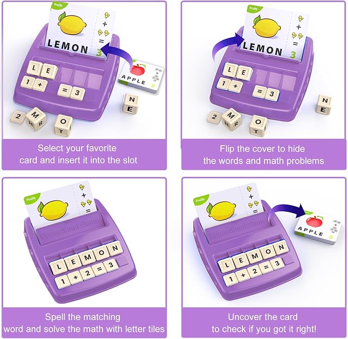 Educational Games for Kids Ages 3-8, Matching Letter Game for Kids Toys for 3-8 Year Olds Boys Girls Birthday Gifts for 3-8 Year Olds Girls Boys Preschool Kindergarten Educational Spelling Toys Purple