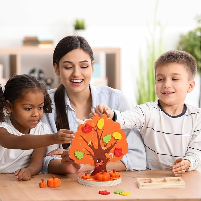 Pumpkin Picking Magnetic Tree Toy, Montessori Toys for 3 4 5 6 Year Old Kid | Pumpkin Picking Game, Magnetic Leaves Design, Autumn Sensory Play, Color Sorting Activity, Fine Motor Skills, Educational Toy