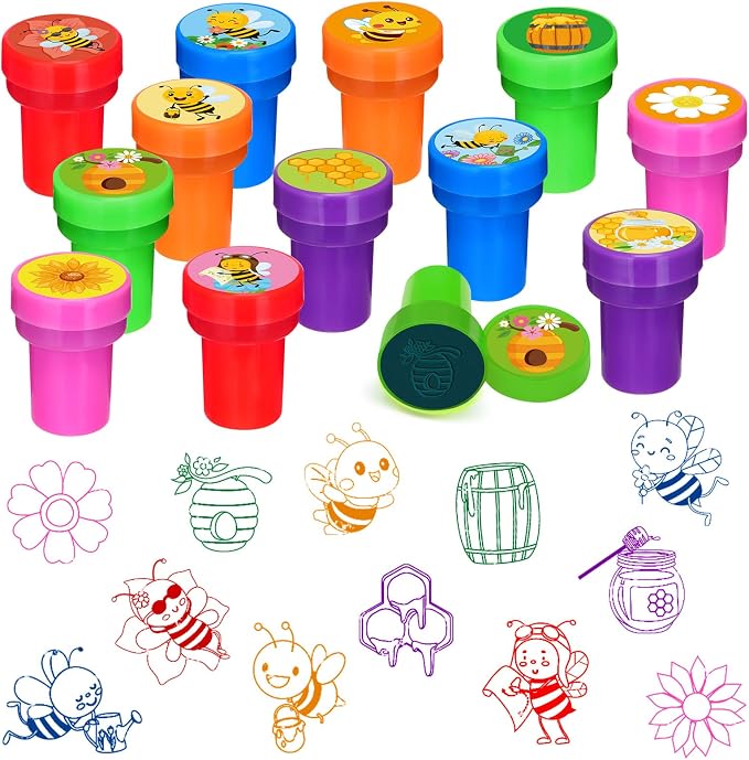 Cinrobiye 24 Pcs Bee Stampers Party Favor Set, Cute Honey Bee Stamps for Kids Birthday Party, Classroom Rewards, Carnival Prizes, Goody Bag Fillers, Bee Themed Party Supplies