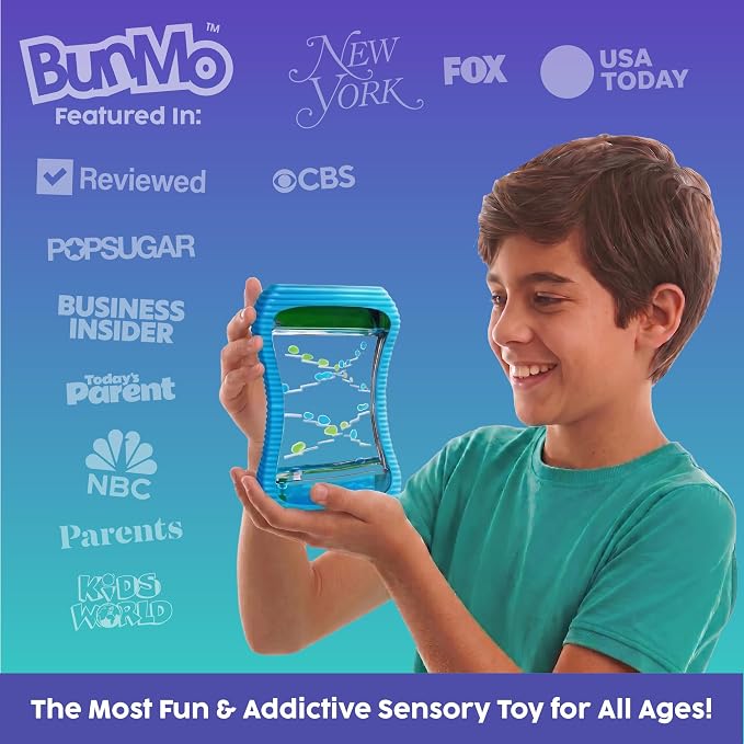 BUNMO Liquid Motion Bubbler Large Sensory Toy for Kids & Adults – Gentle Fidget Toy for Mindfulness – Stimulating Visual Sensory Experience – Colorful Bubble Fidget Timer for Desk & Travel - Blue
