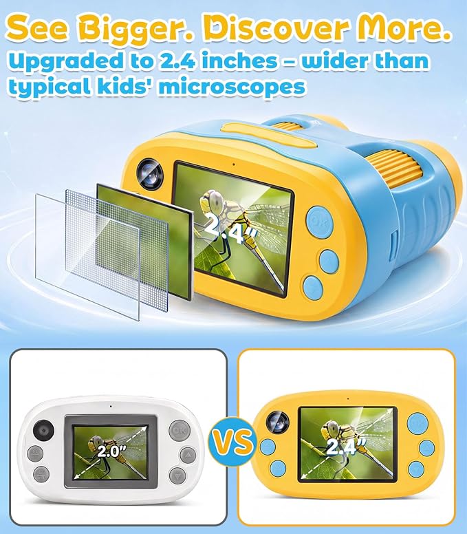 Handheld Digital Microscope for Kids, STEM Science Kits Ages 4-12 | 32G Card & Selfie Camera, 2.4" Screen 1000X Rechargeable Pocket Microscope, Edu Summer Birthday Gifts Toys for Boys & Girls