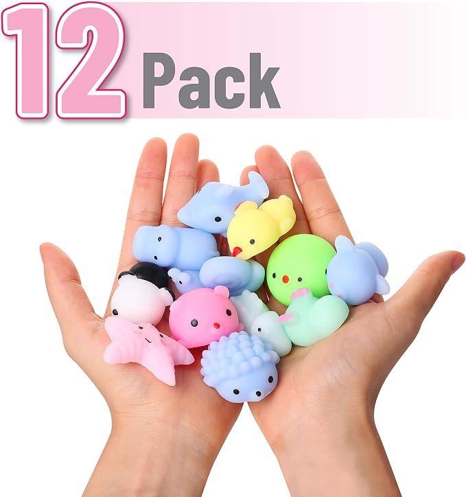 Mr. Pen- Pastel Animal Squishy Toys, 12 Pack | Washable Twistable Stretchy Squishies, Soft Stress Relief Sensory Toys for Squeezing, Cute Gifts