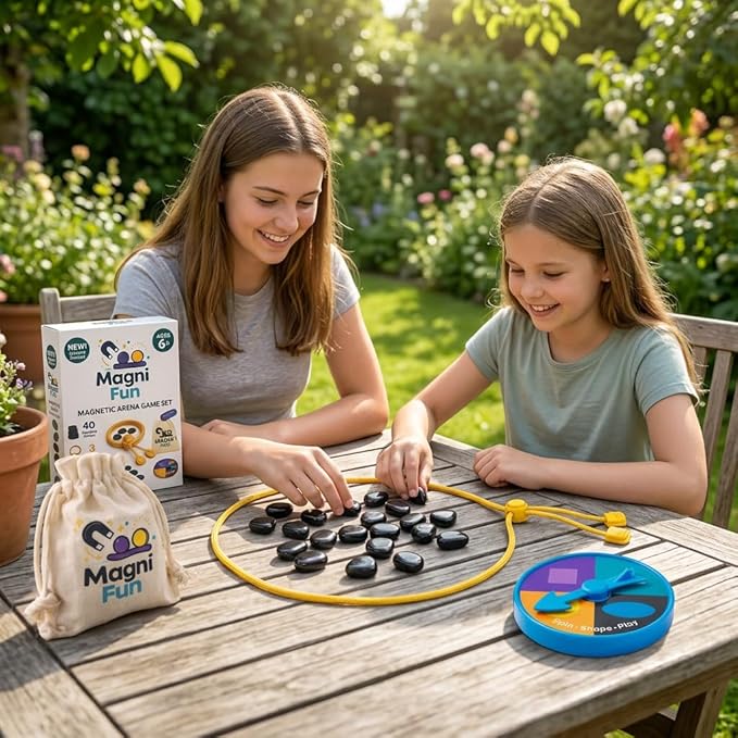 Magnetic Chess Game, Magnet Game with String, Spinner & 40 Magnetic Stones, 2-4 Player Strategy Board Game for Kids, Teens & Adults, Family Game Night, Tabletop Activity for Travel, Party & Camping