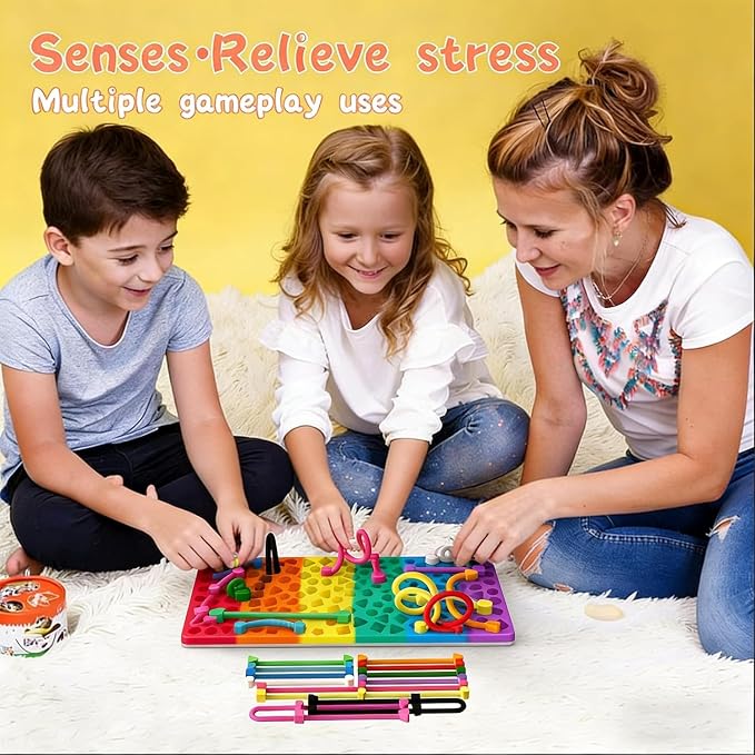 Silicone Sensory Board Fidget Toy Kids ADHD Anxiety 12 Strings Travel Bag | Food grade odorless silicone quiet compact handheld helps train kids fine motor skills for classroom car travel calming