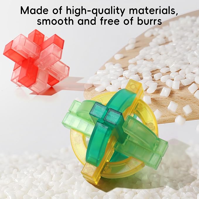 4 PCS Colorful Translucent ABS Luban Lock Set, Premium Brain Teaser Puzzles for Kids Teens Adults, Interlocking Disentanglement Mind Puzzles, Montessori STEM Educational Toys, Mini Game for Travel