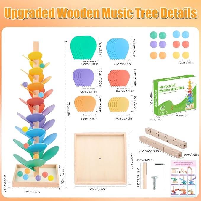 Marble Run Wood Ball Drop Toy Marble Tree Set for Kids 3-5 4-8 (1.1" Balls) | Marble Run Wooden Musical Tree Set Ball Run Toys for 4-8 8-12 Years Old Marble Tree Montessori Toys Christmas Birthday Gift