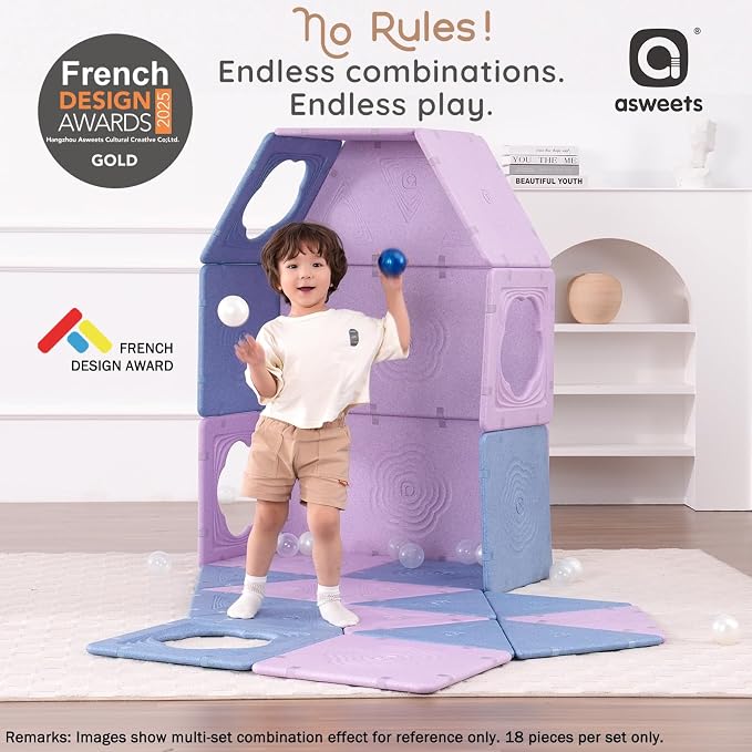 Asweets 18-Piece Magnetic Fort Building Kit, Lightweight Panels with Built-in Magnets, Giant Modular Playhouse Panels for 3+ Kids
