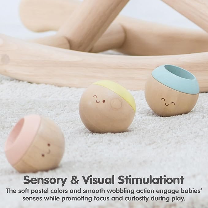 PlanToys® Pastel Wooden Tumbling Montessori Toy for Babies 6 Months+ Set | pastel wooden tumbling set, montessori sensory play, fine motor skill development, developmental baby toy, babies 6 months+ g