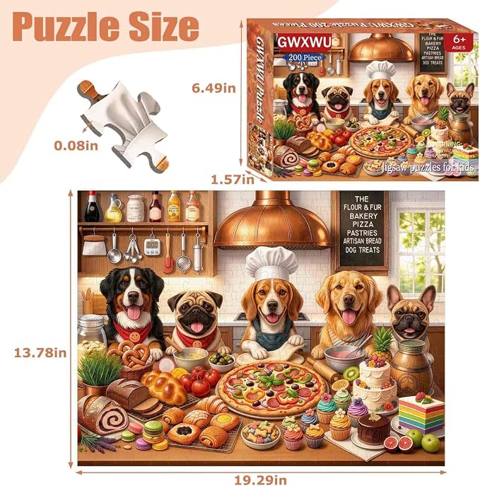200 Piece Puzzles for Adults & Kids, Funny Chef Doggy Jigsaw Puzzle | Cute Dog Puzzle, Educational Learning Toy, Kids Ages 6-8 & 8-10, Family Game Gift, Holiday Gifts for Boys Girls