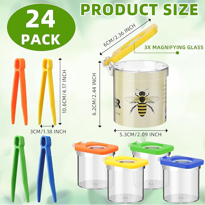 Halloscume 24 Pack Insect Bug Viewer Kit for Kids with Tweezers Explorer Outdoor Set Bug Catcher Containers for Insects Magnifying Insect Box Observation Kit for Science Nature Exploration Collecting