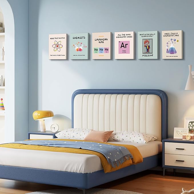 AIOCDIT Science Posters School Educational Wall Decor Set of 6 | 8x10 Inch Funny Chemistry Canvas Wall Art,Boys Bedroom Decorations Vertical Hanging