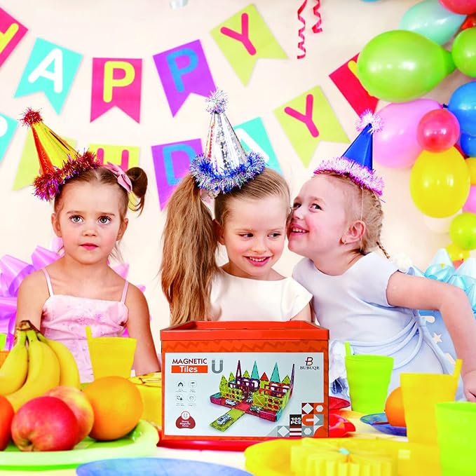 BUBUQE Magnetic Tiles Parking Building Playset with 10 Pull-Back Metal Cars for Kids Construction STEM Toy Preschool Creativity Learning Birthday Gift for Girls Boys Toddlers 3 4 5 6 7 8