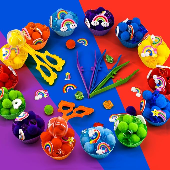 182 Pcs Rainbow Sensory Bin Items Spring Summer Back to School Counting Sorting Sensory Bin Filler Fine Motor Rainbow Counts for Spring Summer Sorting Counting