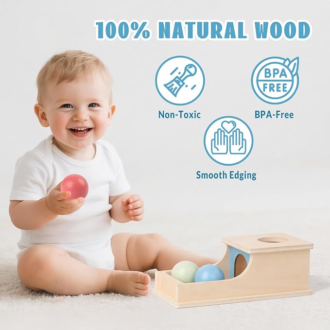 Busy edition Montessori Toys for Babies 6-12 Months, 9 Month Old Baby Toys | Wooden Object Permanence Box, Preschool Developmental Toy for Infant, Toddler Ball Drop Toy Girl Boy Gift