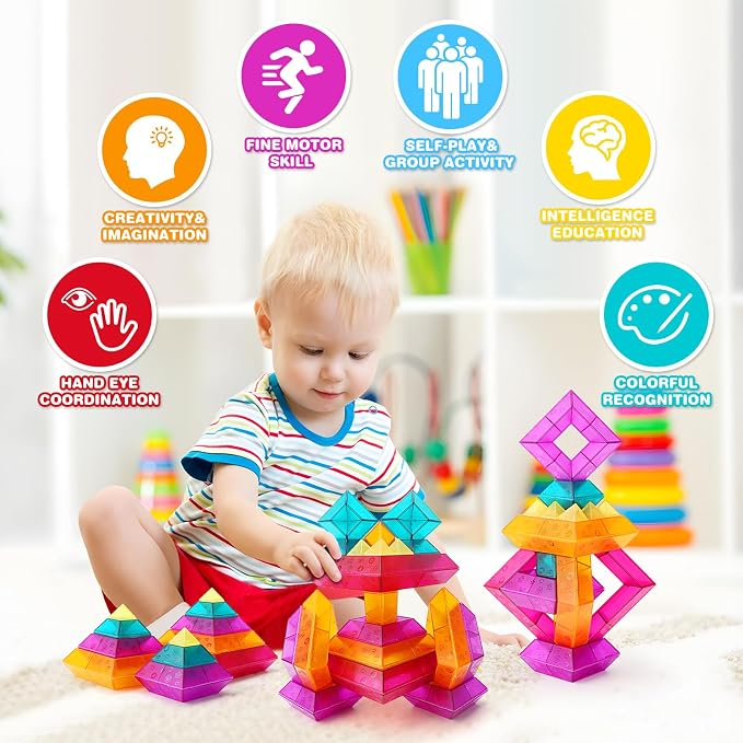 30-Piece STEM Building Blocks Set - Educational Stacking Toys for Kids | Preschool Learning Activities & Light Table Compatible Construction Toys for Toddlers, Boys and Girls Ages 3-6 Years Old