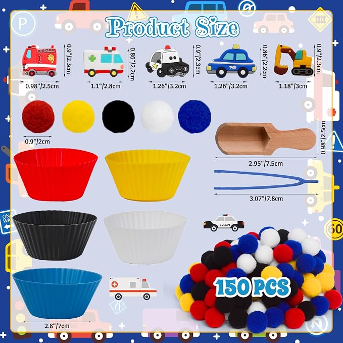 192pcs Back to School Cars Sensory Bin Filler Fine Motor Toys Transportation Toys Sensory Bin Items Toy Ambulance Fire Engine Police Car Excavator Taxi for Preschool Education Activities