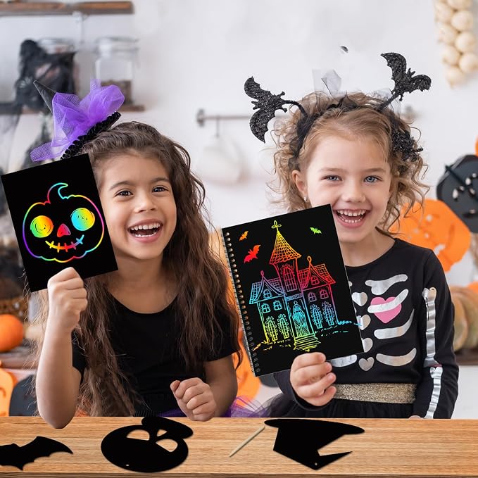 ZMLM Scratch Paper Art-Crafts Gift: 2 Pack Rainbow Notebooks Supplies Toys | Art Crafts for 3 4 5 6 7 8 9 10 11 12 Years Old Girls and Boys Kids Birthday Halloween Party Travel Games Activities